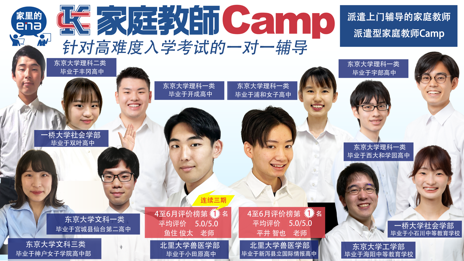 自宅enaのオンライン家庭教師campの教師陣は全員最難関大学在籍